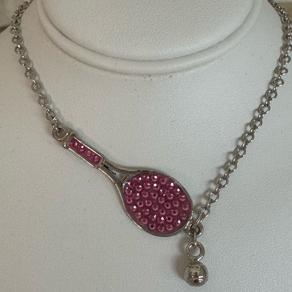 Sterling Silver Tennis Racquet and ball with Swarovski crystals.